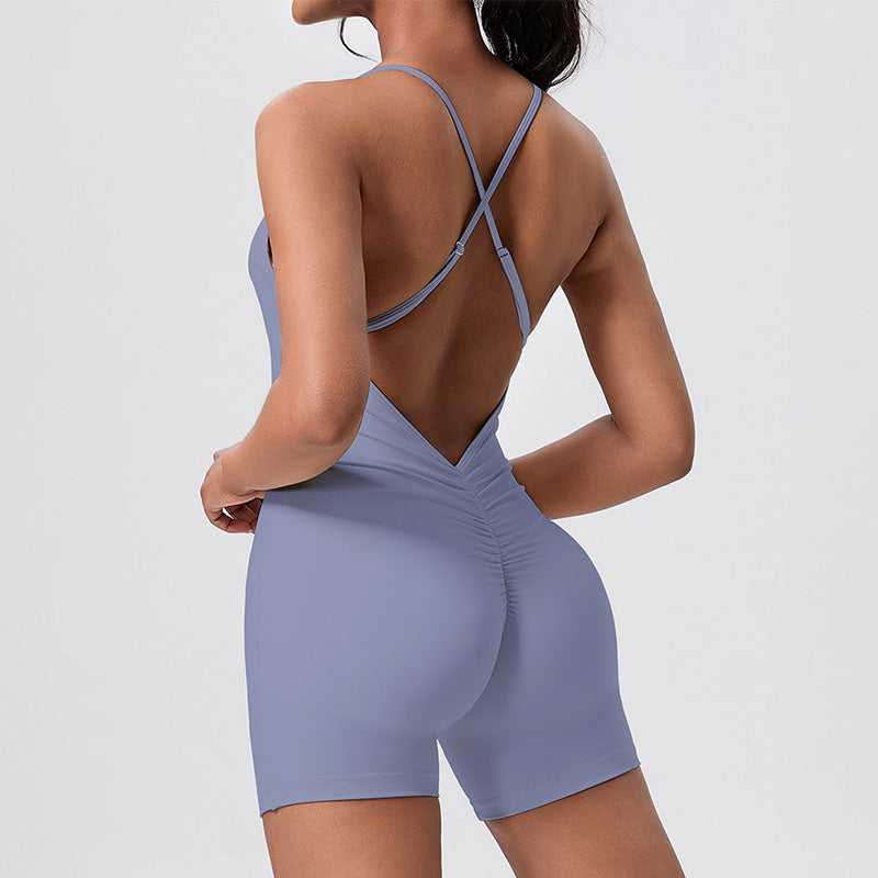 Ultra-Soft U Neck Cross Back Shorts Jumpsuits