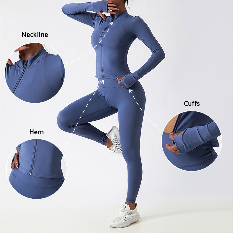 Naked slim fit running long sleeve and fitness leggings sportswear set