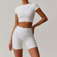 Quick-Dry Short sleeve sports crop top + High-waist shorts 2-piece set