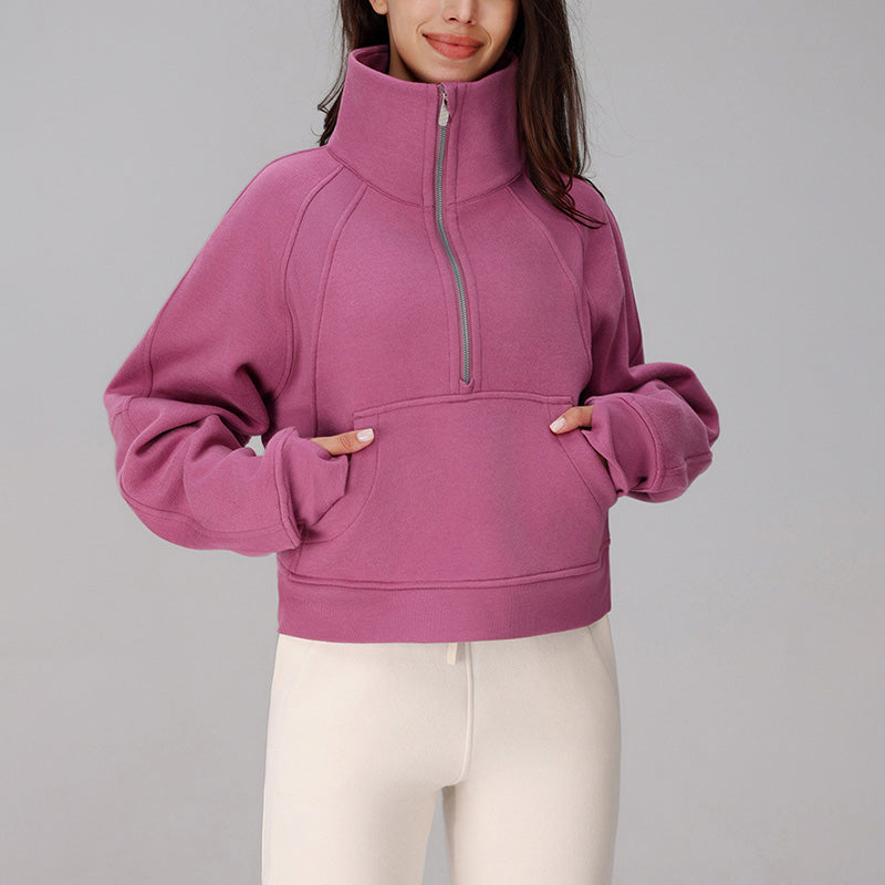 Half zipper thickened warm loose sweatshirt jacket