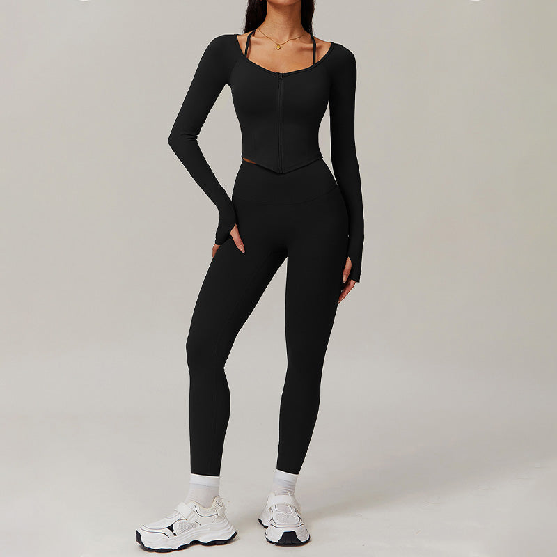 Long Sleeve Fitness jacket + High-waist leggings 2-piece set