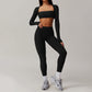 Solid elastic bra+long sleeve top+hip-lifting leggings 3 pieces set