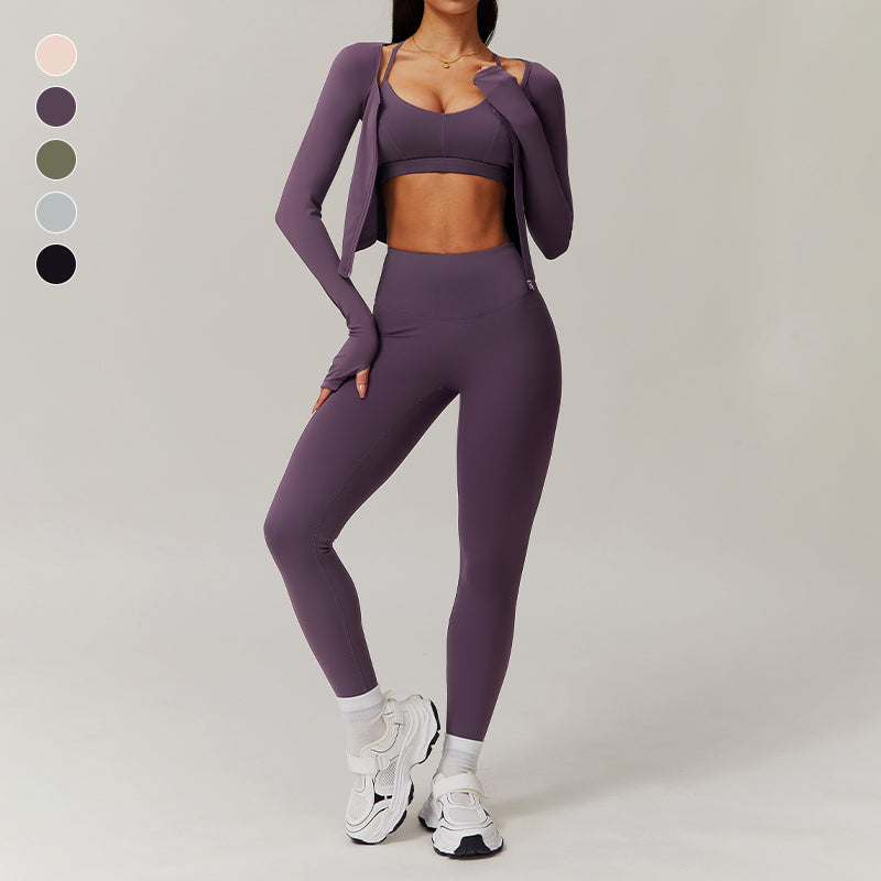 Long Sleeve Fitness jacket + High-waist leggings 2-piece set