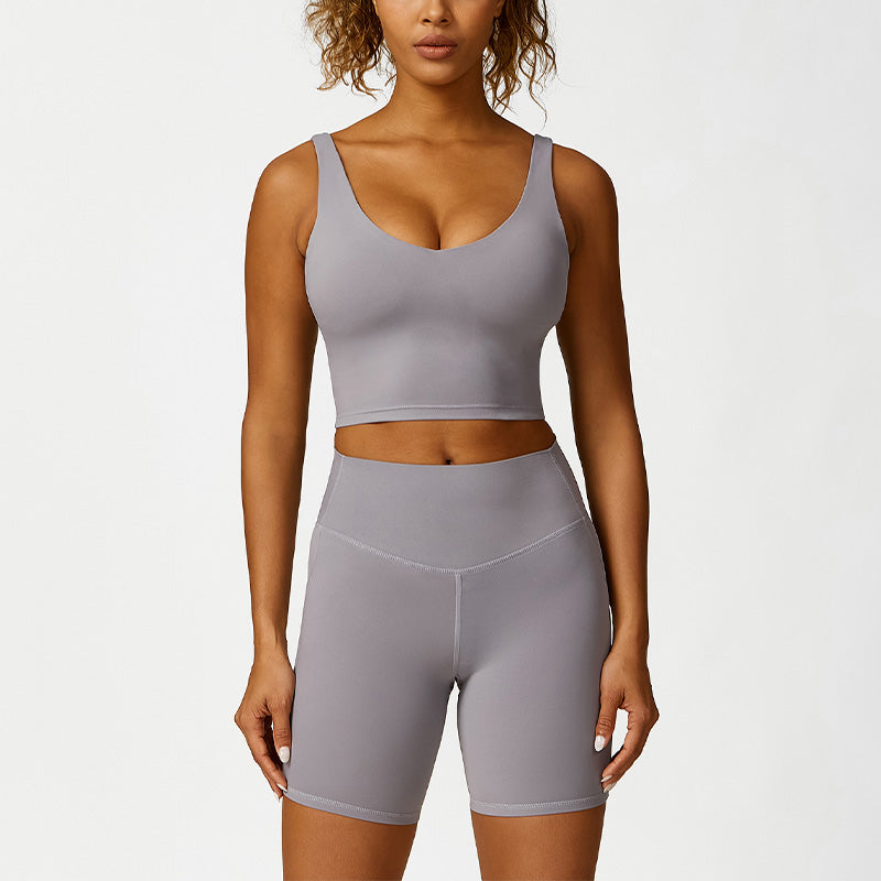 Skinny Wide Straps Yoga Tank Top + Shorts 2-Piece Set