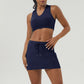 Nude Backless Sports Bra + Fitness Tennis Skirt 2-Piece Set