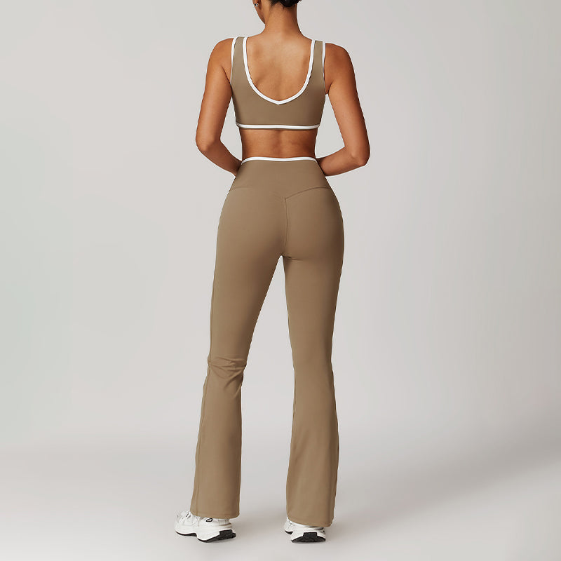 Ultra-Soft Contrasting Color Sports Bra + Cross High Waist Pants Suit