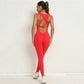 Wide shoulder strap back hollowed out sports jumpsuit