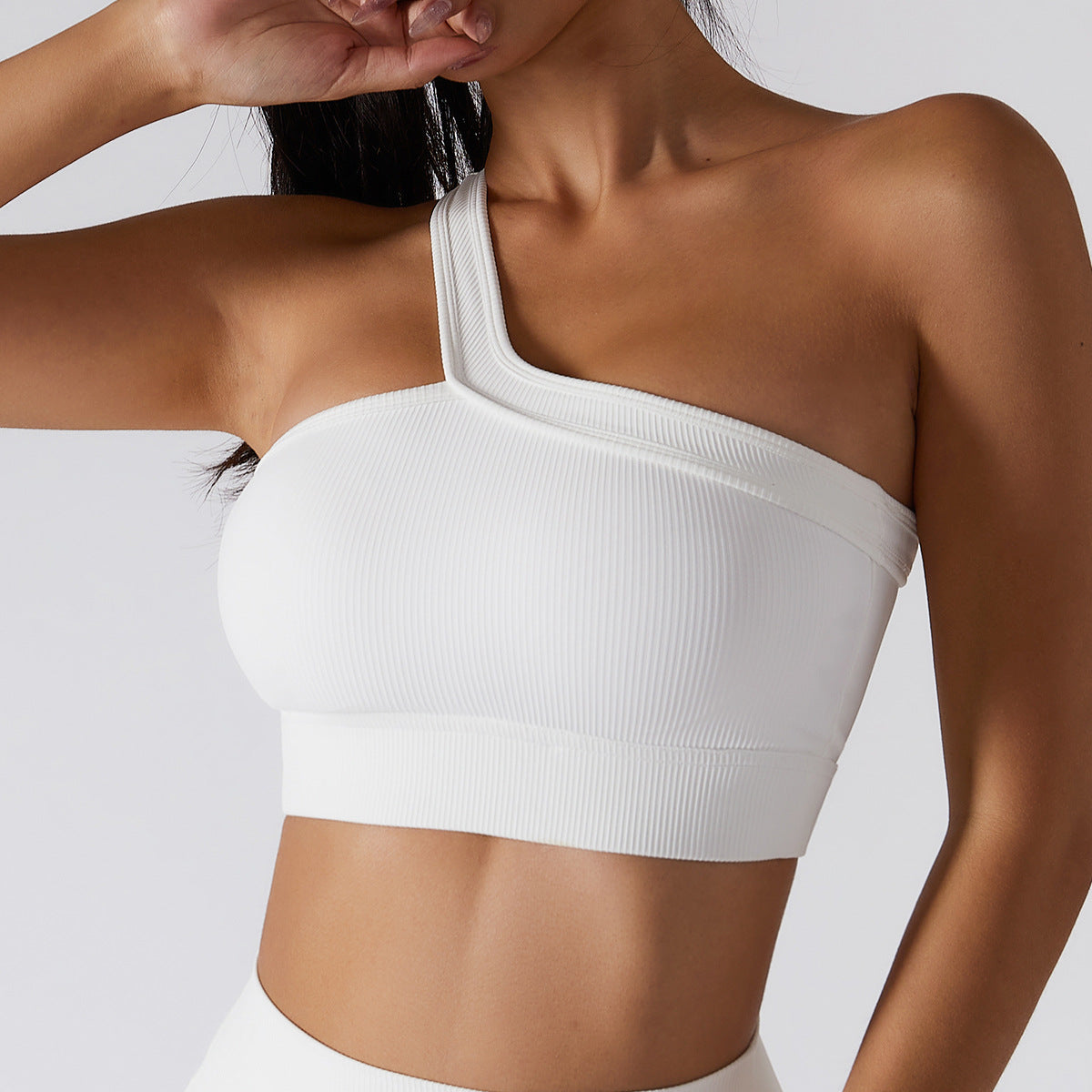 Single shoulder strap solid color Sport Bra