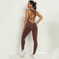 Wide shoulder strap back hollowed out sports jumpsuit