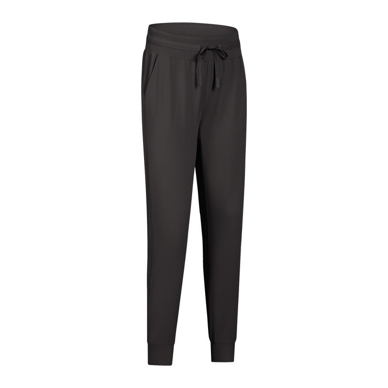 Solid Color Quick-Drying Drawstring High Waist Jogging Pants