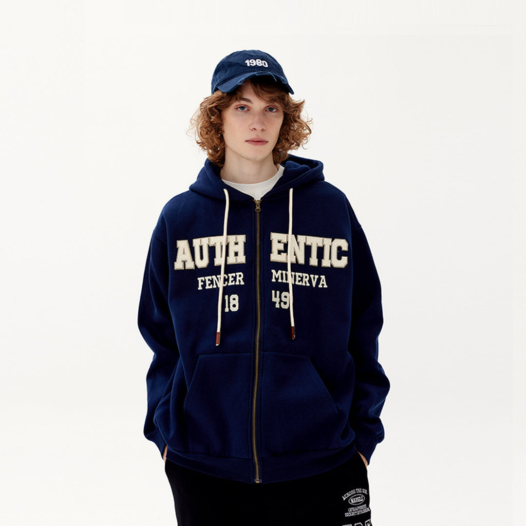 Solid color lettered embroidered hoodie