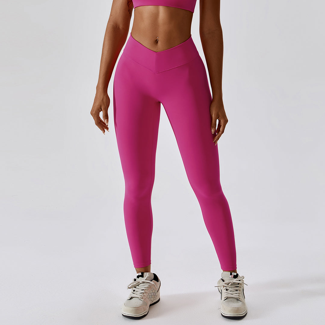 Cross-hip lift at waist Sports leggings