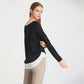 Solid loose long-sleeved paneled T-shirt