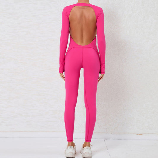 Sexy backless long-sleeved high-intensity fitness jumpsuit