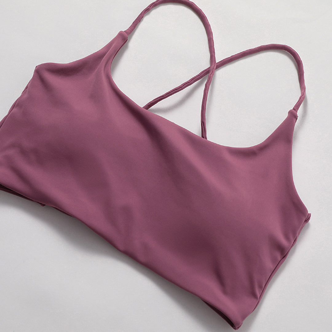 Soutien-gorge de sport croisé dos 3/4 uni