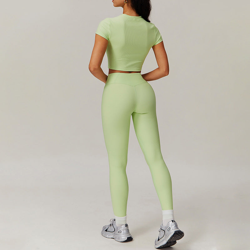 Quick-Dry Short sleeve sports crop top + High-waist legging 2-piece set