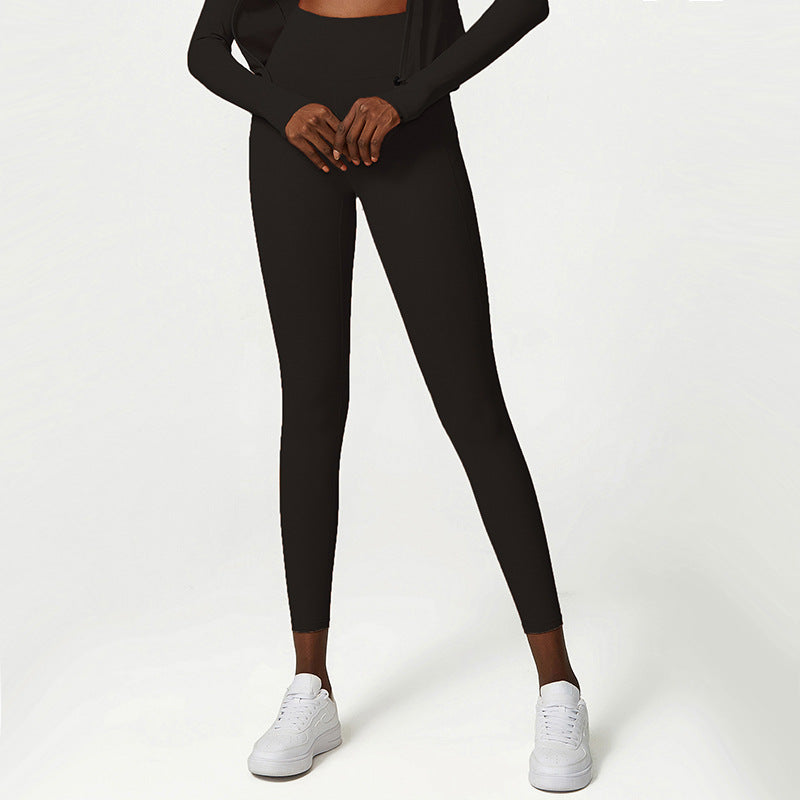 Leggings de yoga de sport avec poche latérale de couleur unie