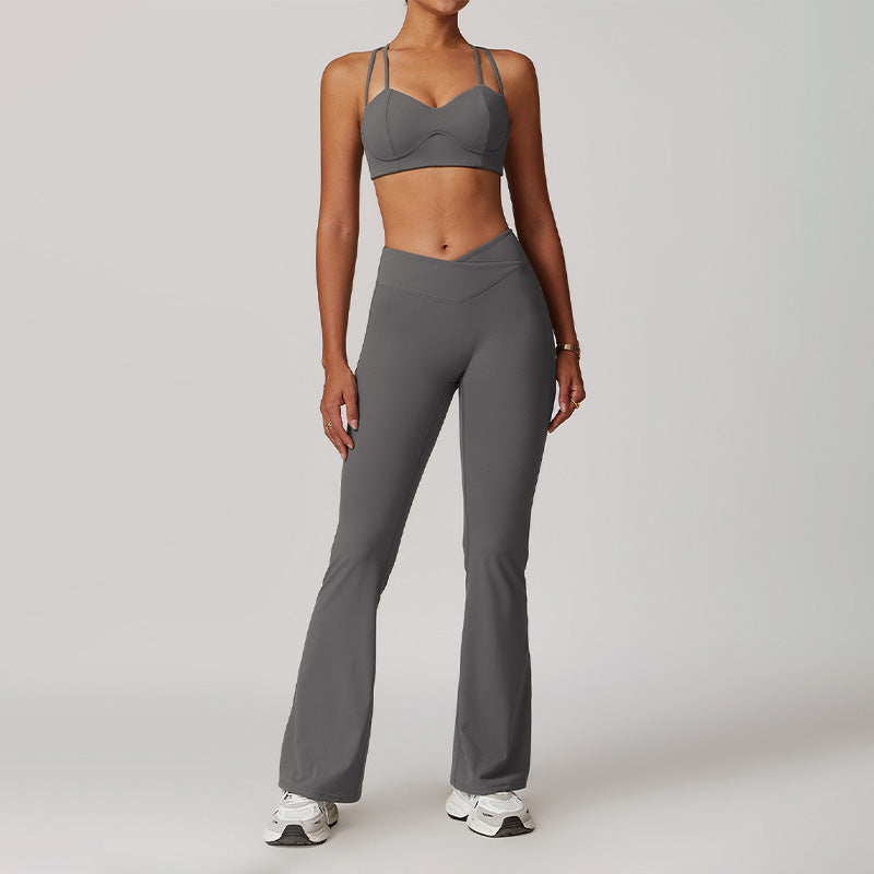 Brushed tight cross back sports bra and pants suit