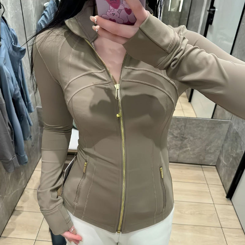 Slimming gold zipper and stand collar Fitness Jacket