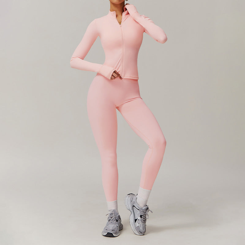 Quick Drying Zip Sports Jacket+High-waisted Hip-lifting Running Leggings