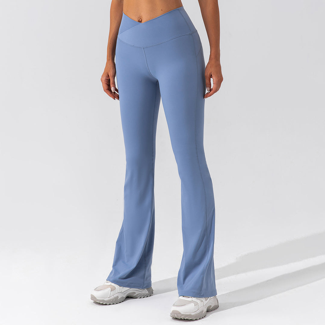 High-waist solid color flared pants