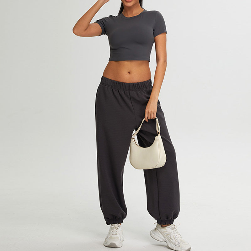 short sleeve crop top + Elastic Leg Sweatpants 2-piece Set