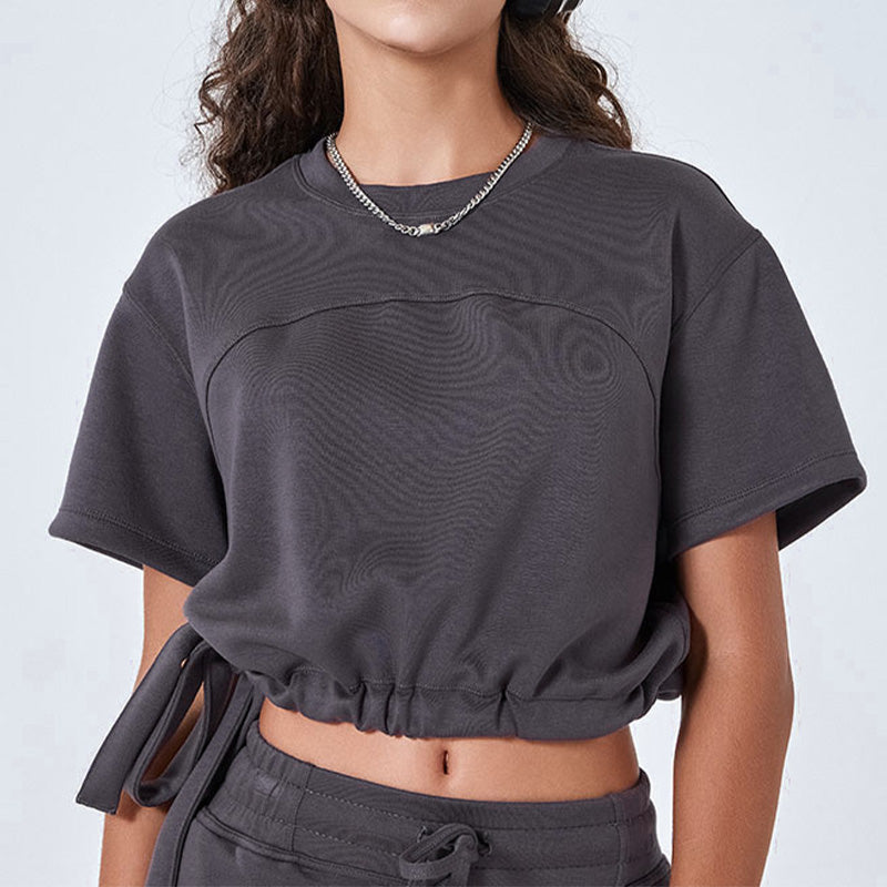 Air Cotton Loose Bandage Crop Top & Drawstring Shorts Sports Sets