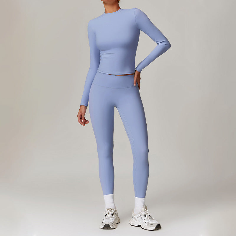 Silmming Fleece Long Sleeve Top + High waist leggings set