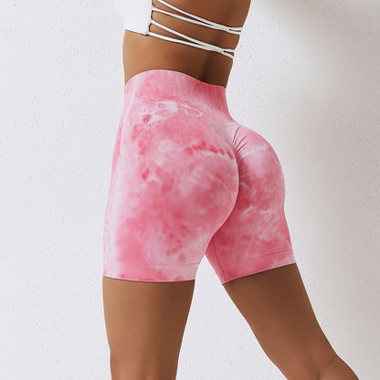 Tie dye seamless hip lift sport shorts