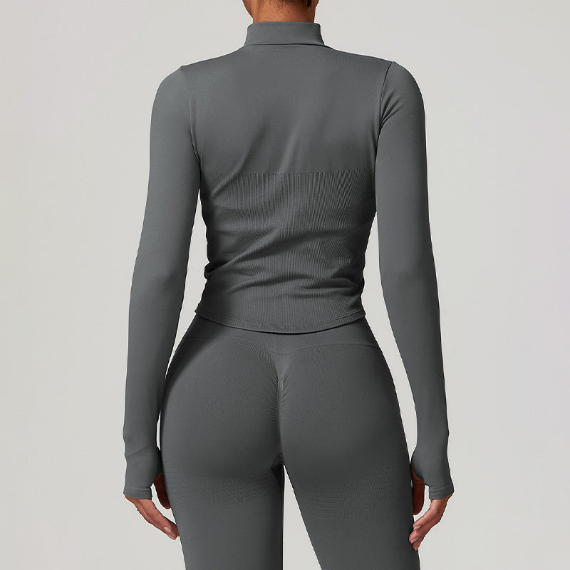 Seamless Quick-Dry Long Sleeve Full Zipper Fitness Tops