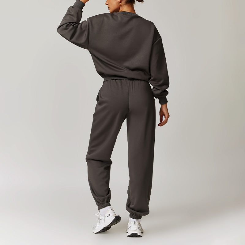 Casual Sports Pullover Sweatshirts And Elastic Leg Sweatpants Set