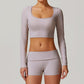 Quick-Dry Lace-trimmed Long Sleeve Yoga Crop Top