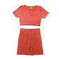 Quick-drying threaded seamless short sleeve two-piece set