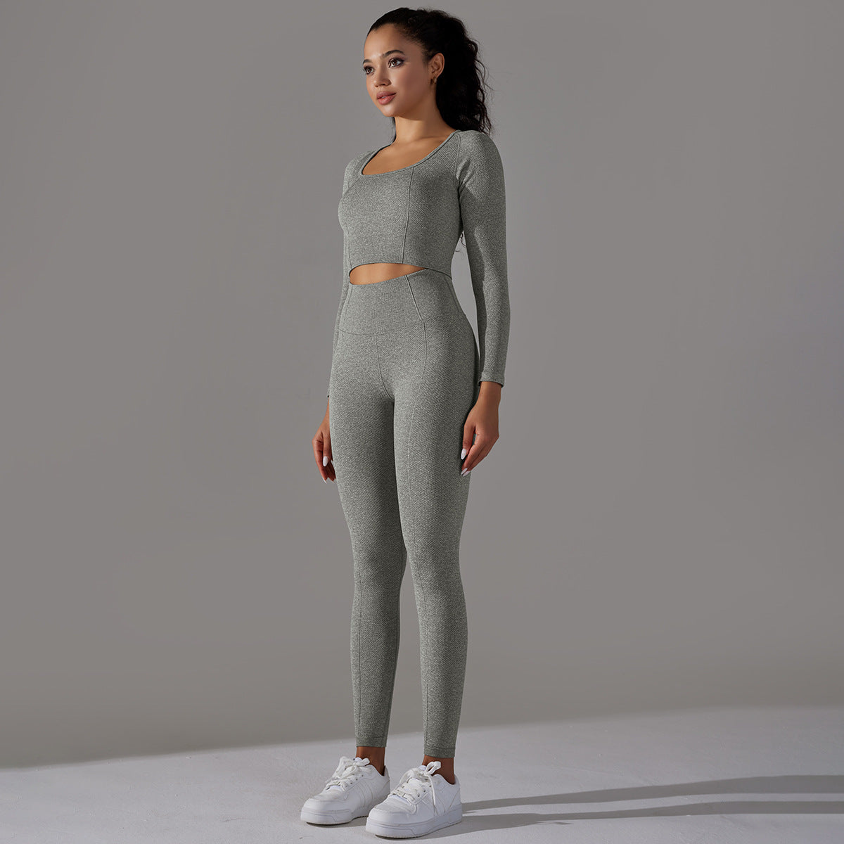 Seamless long-sleeved top &  leggings 2-piece set