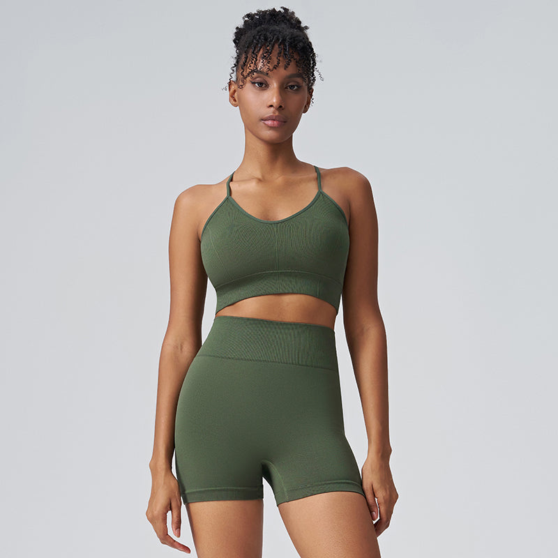 Slim strap back yoga bra and shorts set