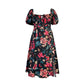 Large size printed square neck casual dress