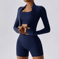 Breathable Yoga Bra + High-waisted Shorts + Jacket 3-piece Set