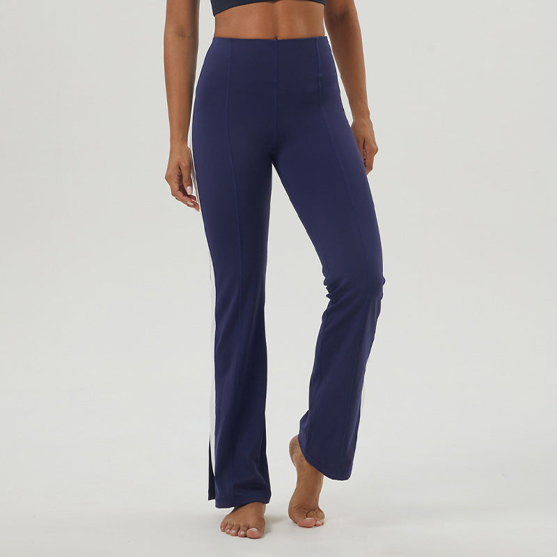 High-Waist Contrasted Color Sports Flared Leg Pants