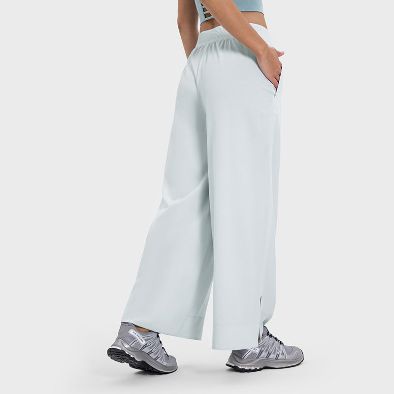 Side pockets waist-cinched wide-leg pants