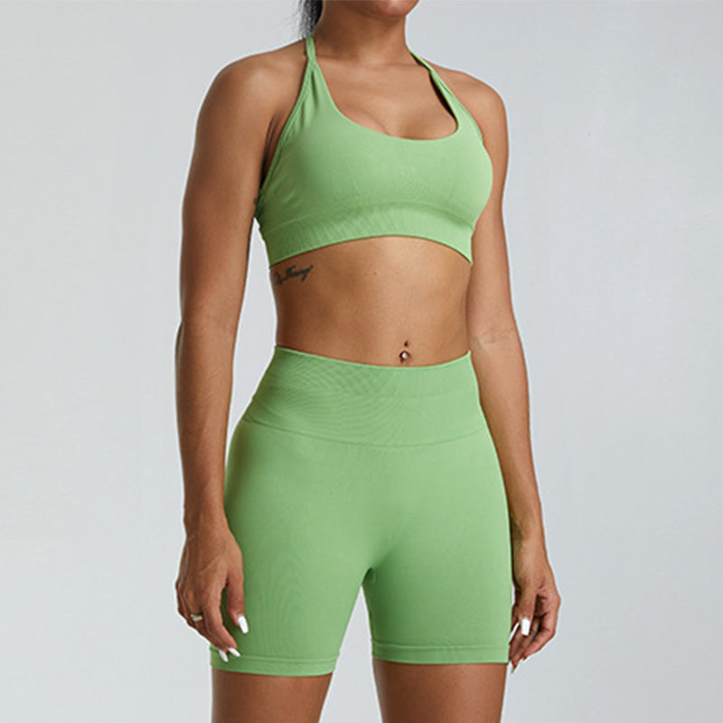 Seamless Halterback Bra + Shorts Yoga Set