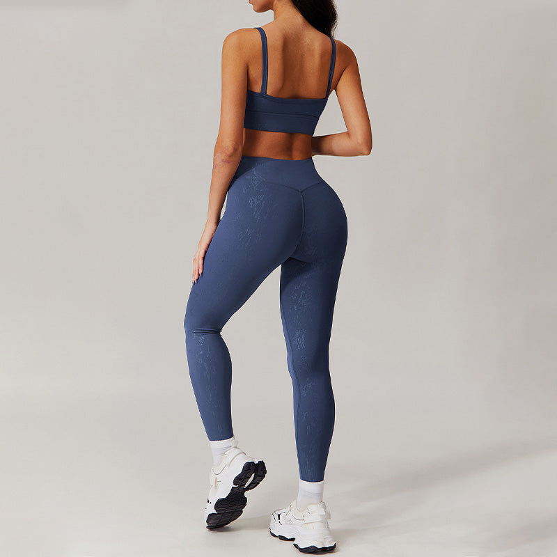 gold stamping Thin straps sports Bra + High-waist leggings 2-piece set