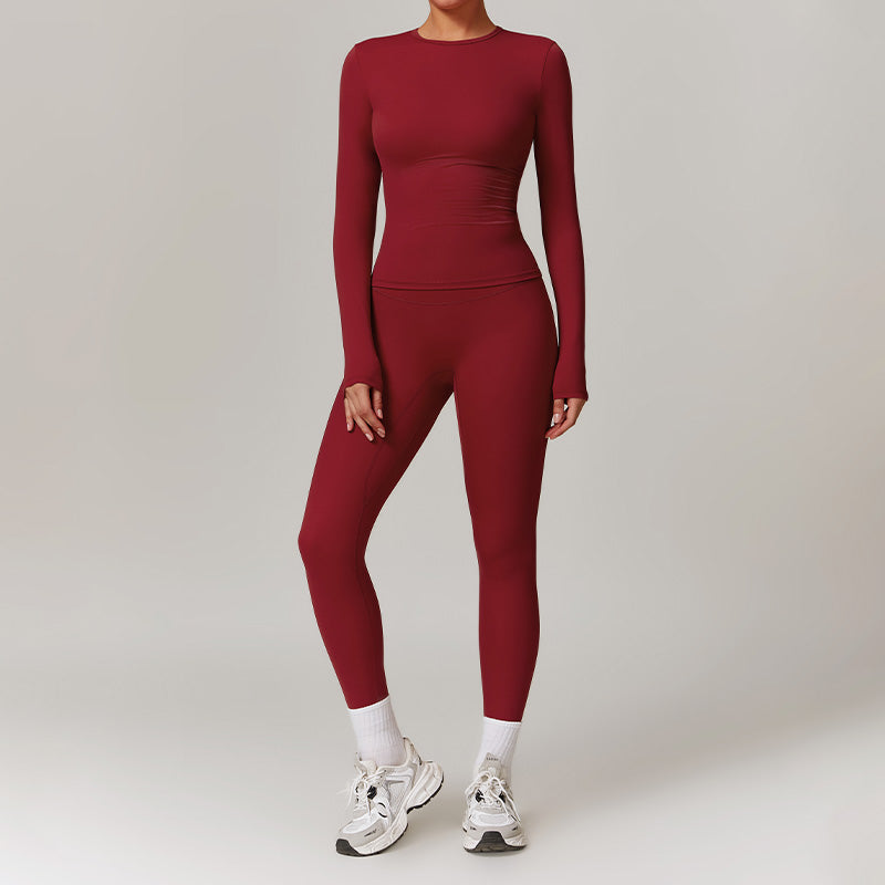 Brush long sleeve sports top & high waist Fitness leggings 2 piece Set