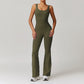 Hollow Back Yoga Jumpsuit with Cargo Pockets