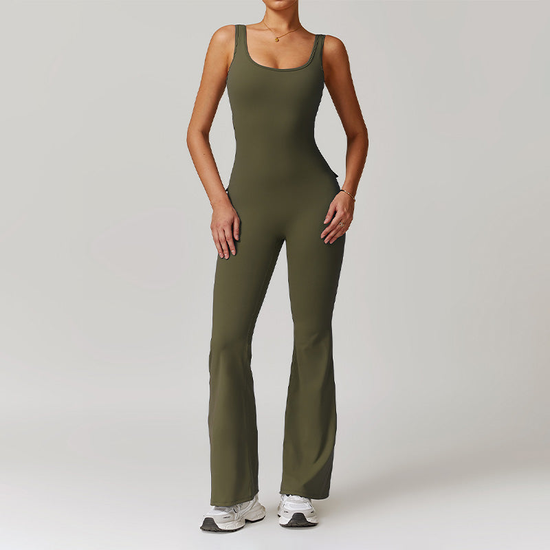 Hollow Back Yoga Jumpsuit with Cargo Pockets