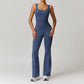 Hollow Back Yoga Jumpsuit with Cargo Pockets