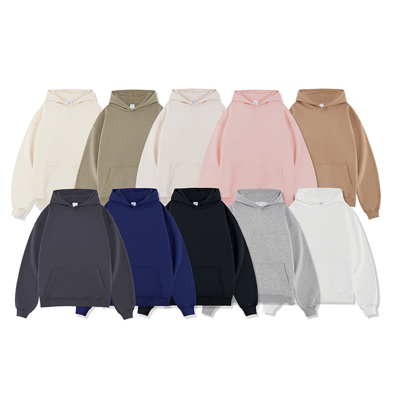 Solid color loose fleece hooded sweatshirt