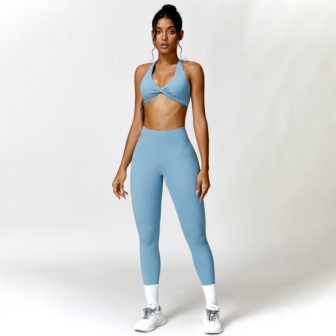 Quick-drying halterneck bra & sports trousers 2-piece set