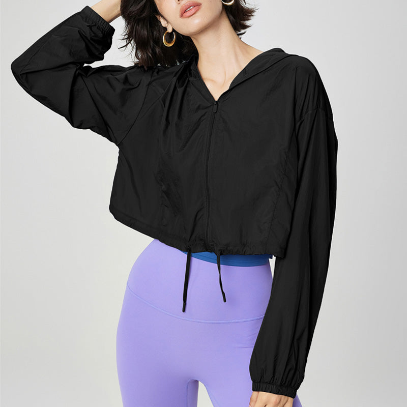 New loose hooded drawstring light yoga jackets