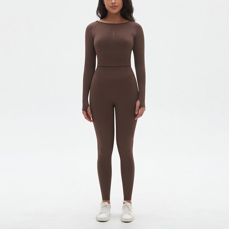 Seamless High resilience Sports Long Sleeve Top + High-Waisted Legging Set