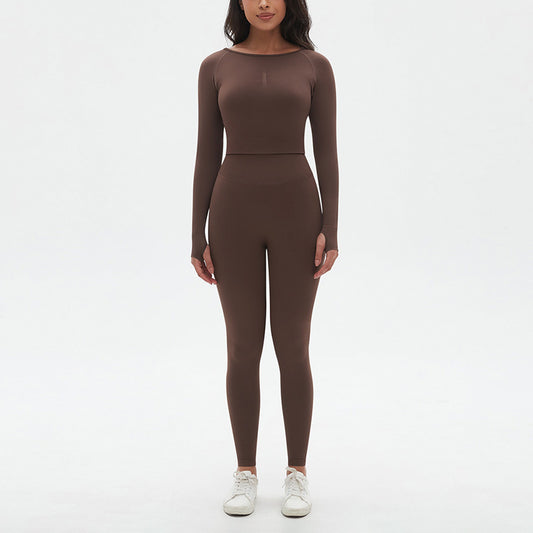 Seamless High resilience Sports Long Sleeve Top + High-Waisted Legging Set